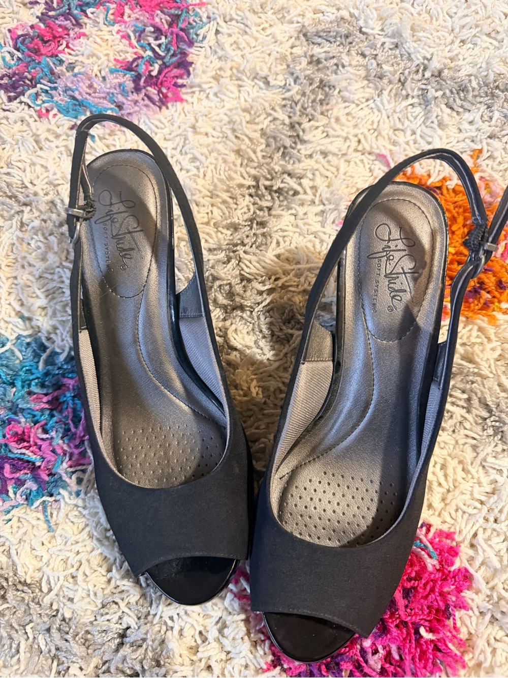 Life Stride Black Open-Toe Slingback Heels